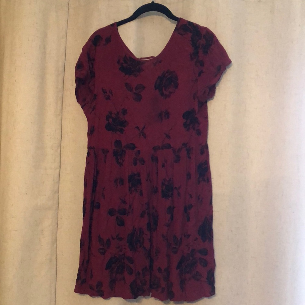 Red with black flowers Pins and Needles dress with lace up back